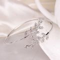 Adjustable Leaf Bangle with Rhinestones Bracelet