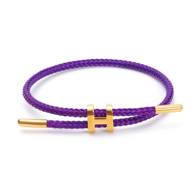 PPbuky Steel Bracelet Link Adjustable H-shape Wire Rope Bracelet Lucky Jewelry with Titanium Buckle for Birthday Valentines Graduation Fashion Gift for Women Men Lovers Friends Purple