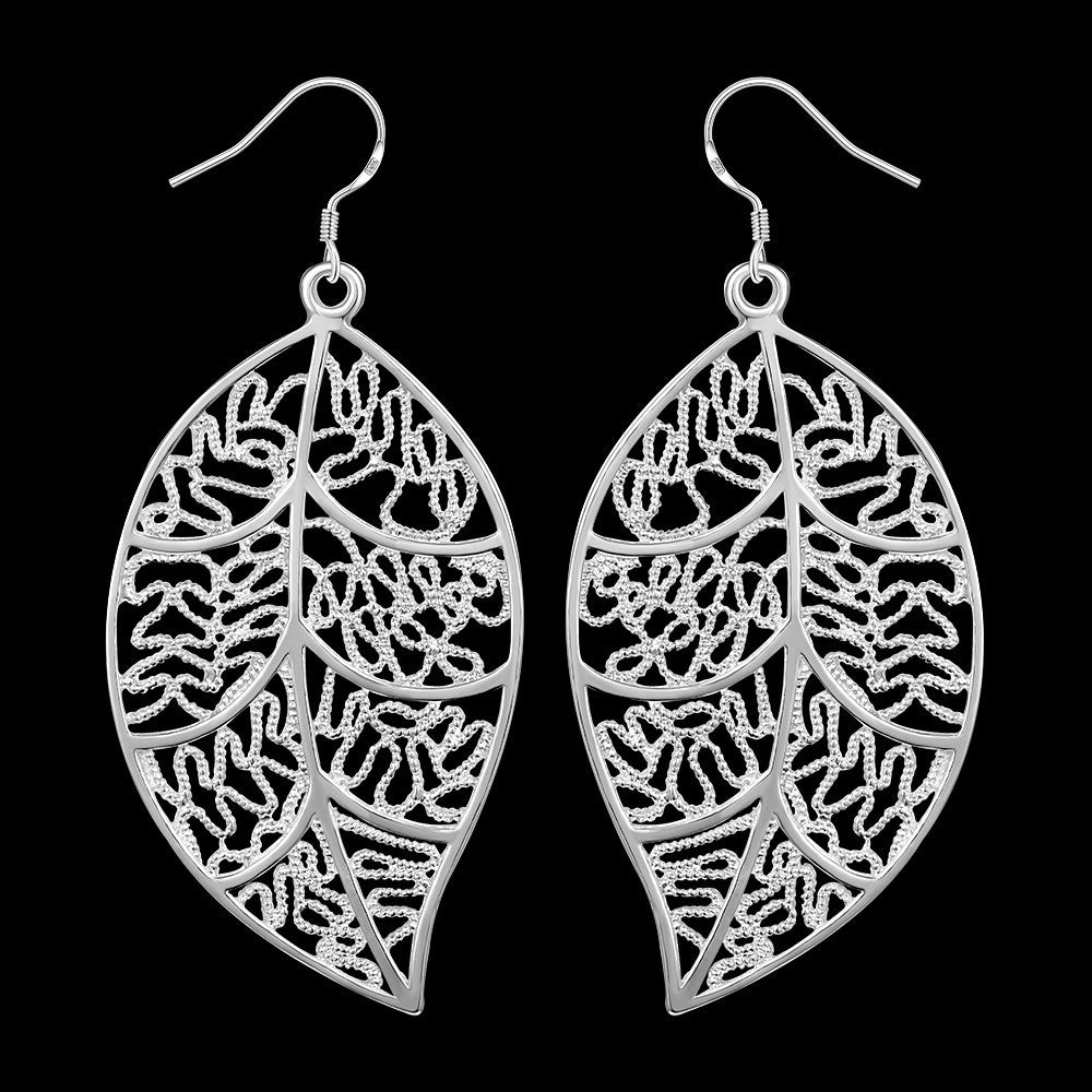 Silver Hollow Leaf Earrings