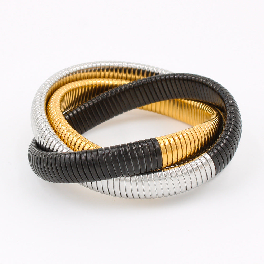 Three-Layer Elastic Gold-Plated Stainless Steel Bracelet