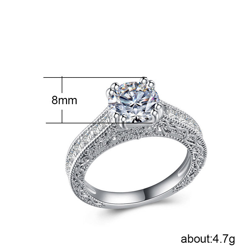 Zircon Ring, Platinum-Plated Band, European Jewelry