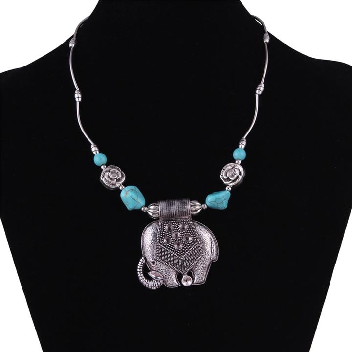 Turquoise Elephant Pendant, Bohemian Necklace