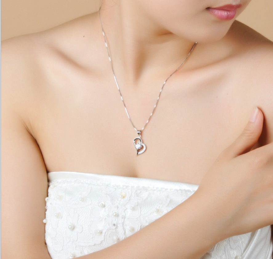 Korean Sterling Silver Necklace with Zircon Pendant