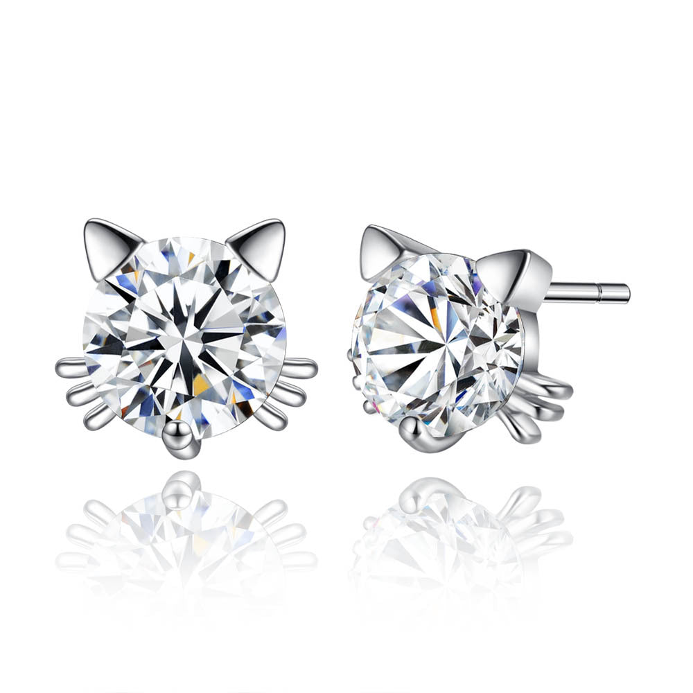 Cat Ear Studs, Platinum-Plated Earrings for Women