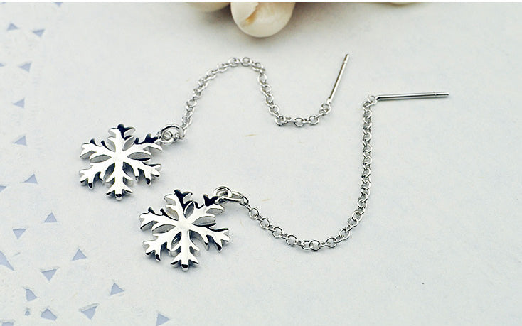 Minimalist Snowflake Earrings with Silver Pendant