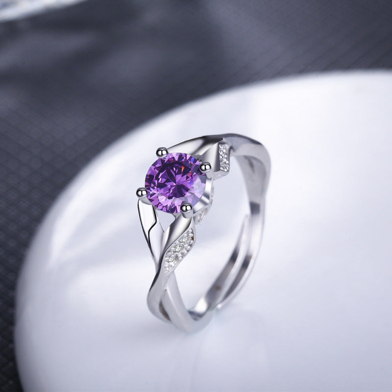 White Gold-Plated Vintage Ring with Zircon Stones