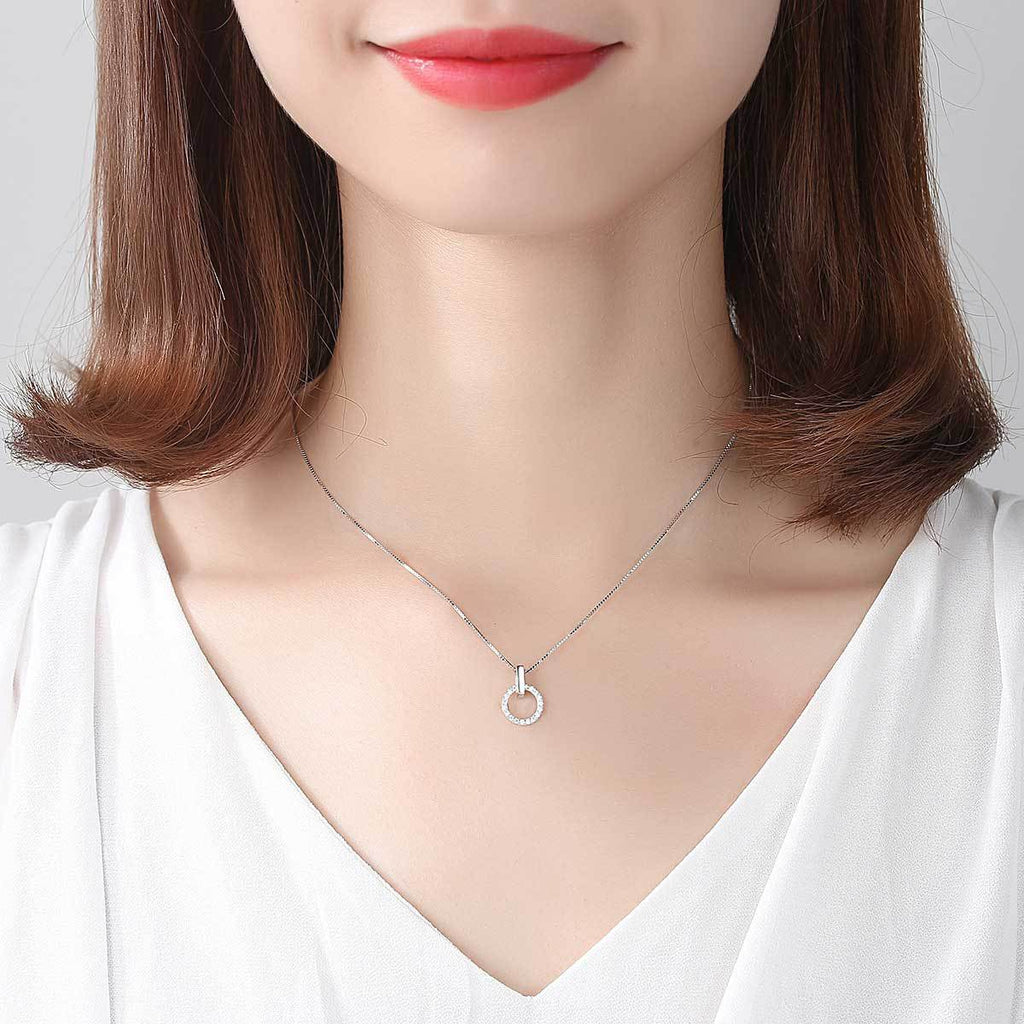 S925 Silver Box Chain Necklace with Zircon Pendant