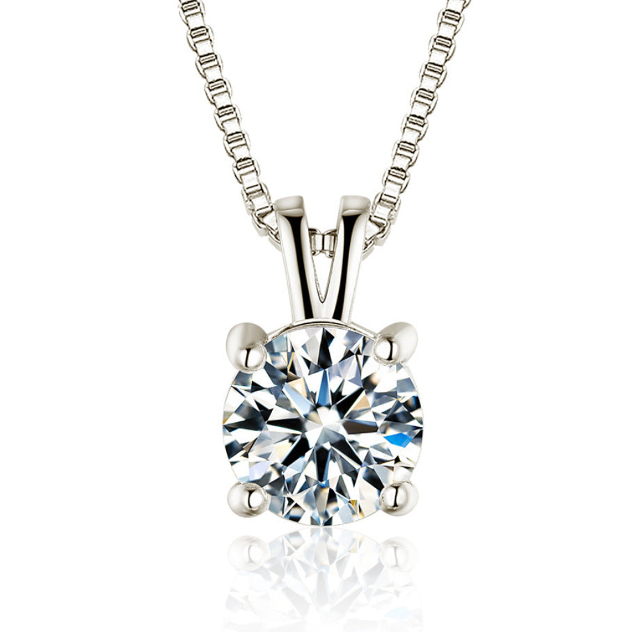 Platinum Plated Pendant with Round Zirconia Necklace
