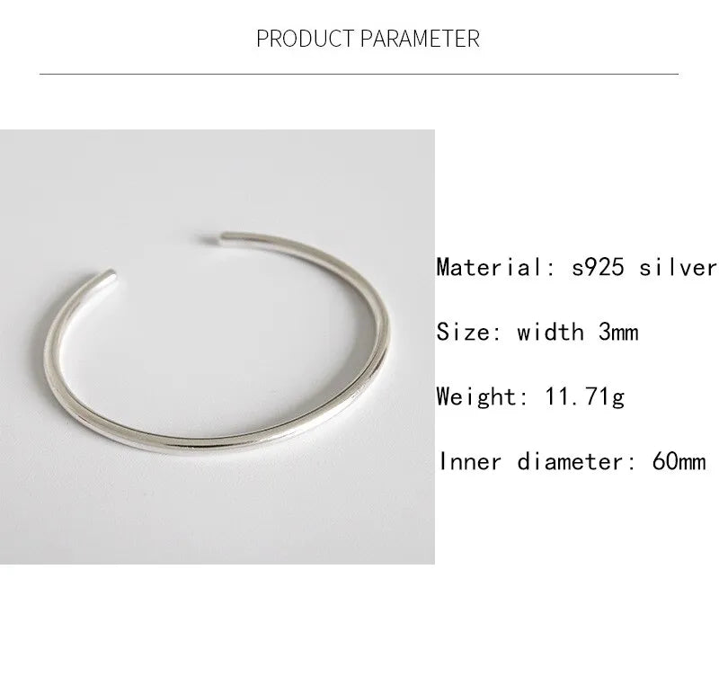 S925 Sterling Silver Minimalist Open Bangle Bracelet