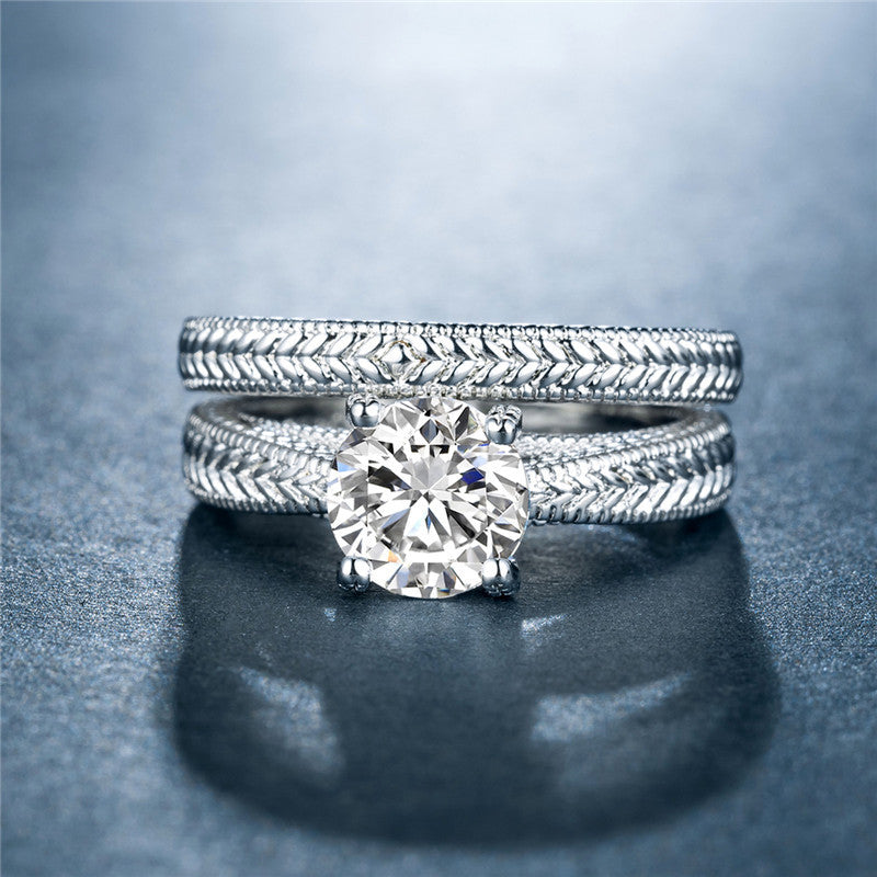 Luxury Zirconia Platinum-Plated Women's Ring Set