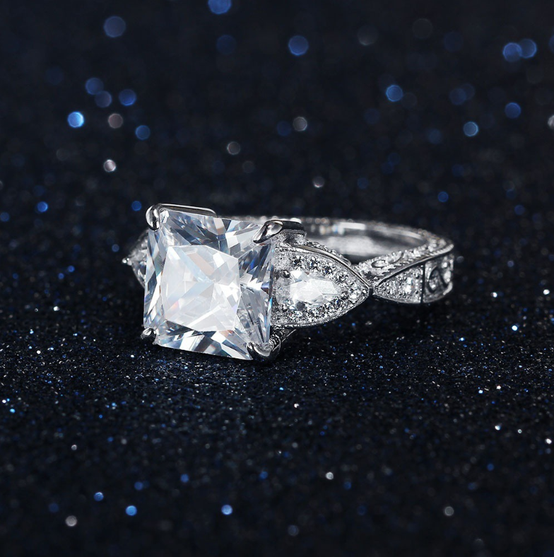 Platinum-Plated Zirconia Diamond Ring