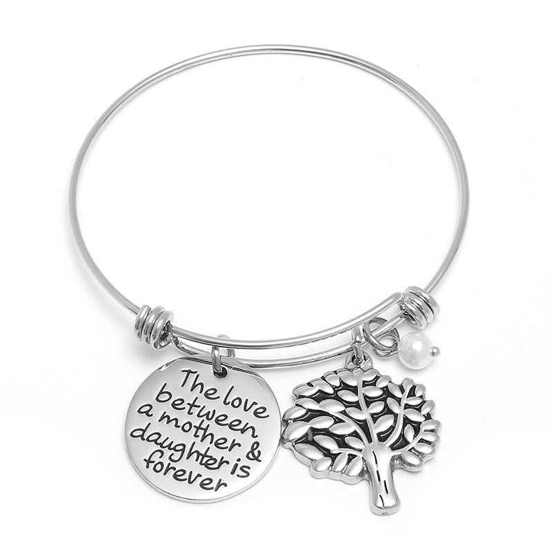 Mirror Engraved Tree of Life Adjustable Titanium Bracelet
