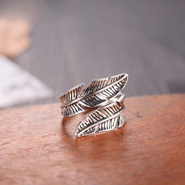 Creative Leaf Ring, Vintage Silver Couple's Ring