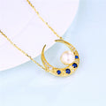 Natural Freshwater Pearl Necklace with Blue Zircon Pendant