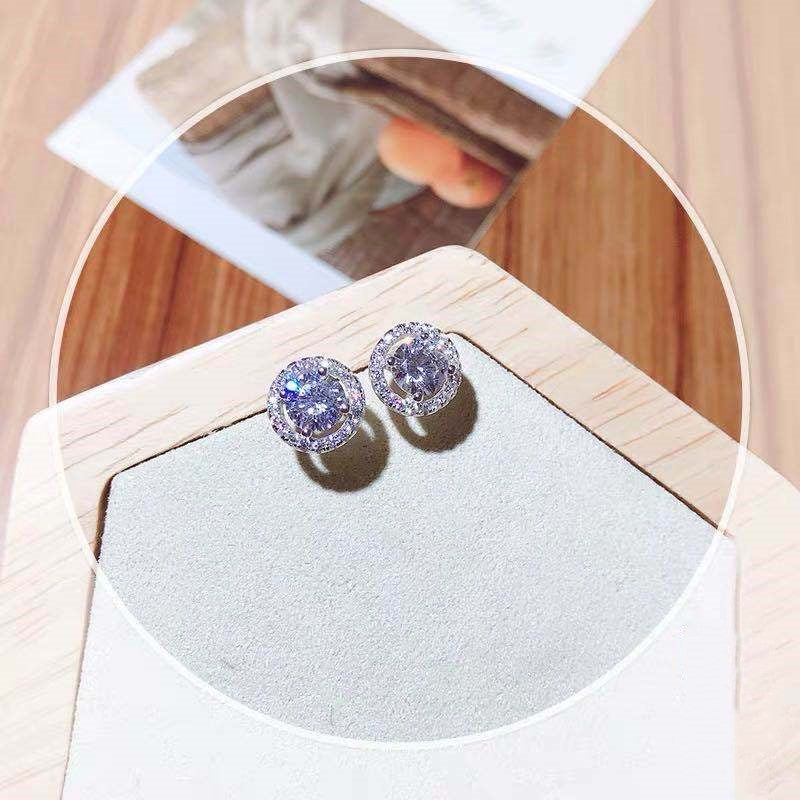 Moissanite Stud Earrings with Platinum Silver Setting