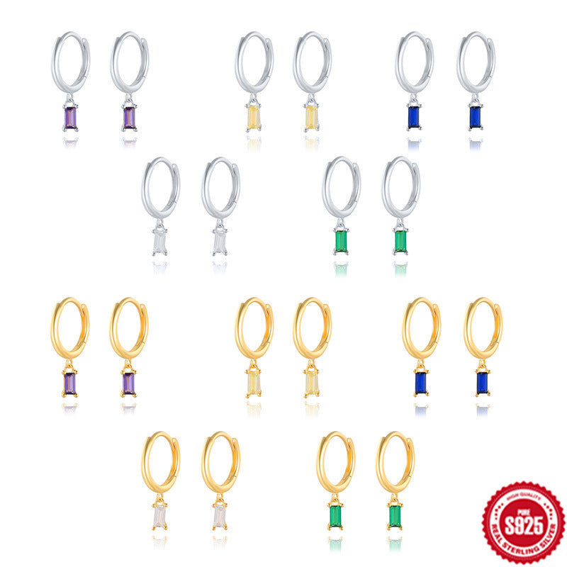 Gold-Plated Colorful Rectangular Mini Zircon Earrings