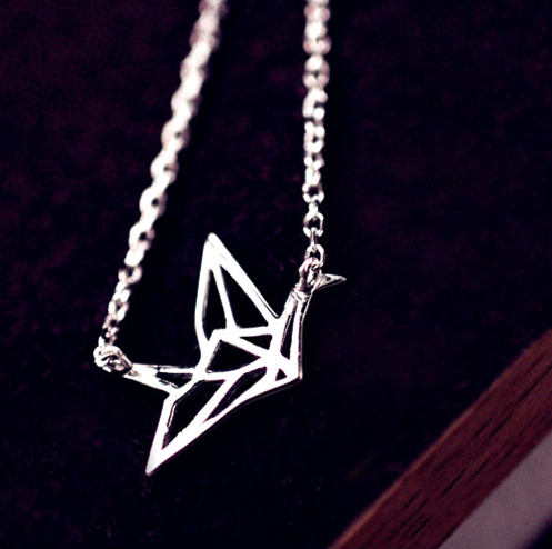 Silver Pendant Necklace with Origami Crane Design