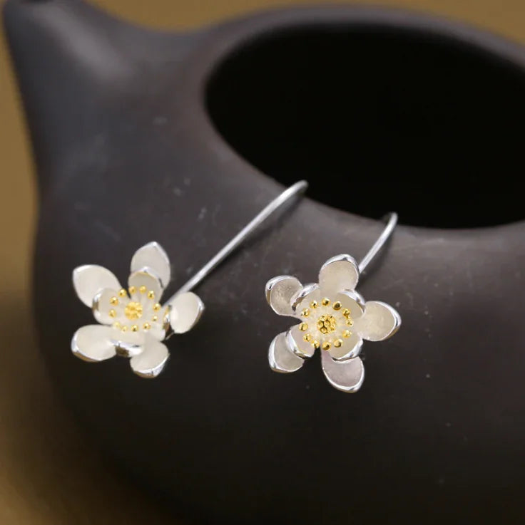 Thai Craft Silver Flower Earrings - S925 Silver Dangles