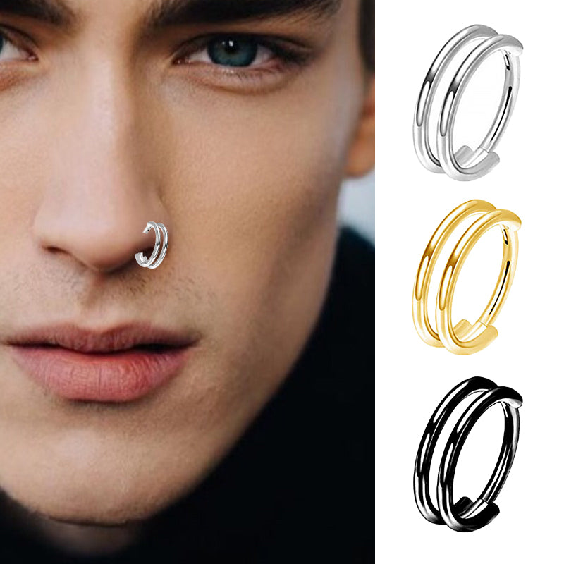 316L Stainless Steel Double Nose Ring and Cartilage Earring