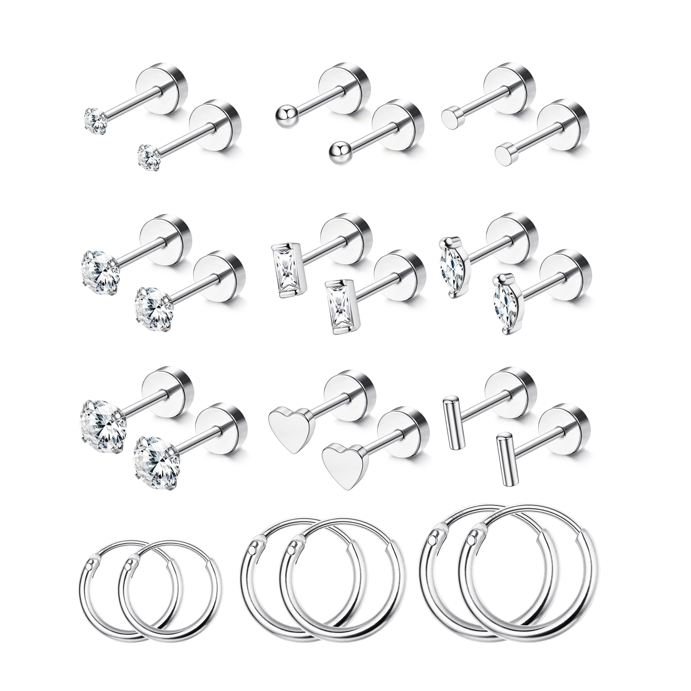 SAILIMUE 14K Gold Plated Flat Back Stud Earrings for Women | Hypoallergenic Surgical Stainless Steel Earrings | Screw Back Earrings Sets for Multiple Piercing | Small Cartilage Earring Studs