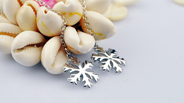 Minimalist Snowflake Earrings with Silver Pendant