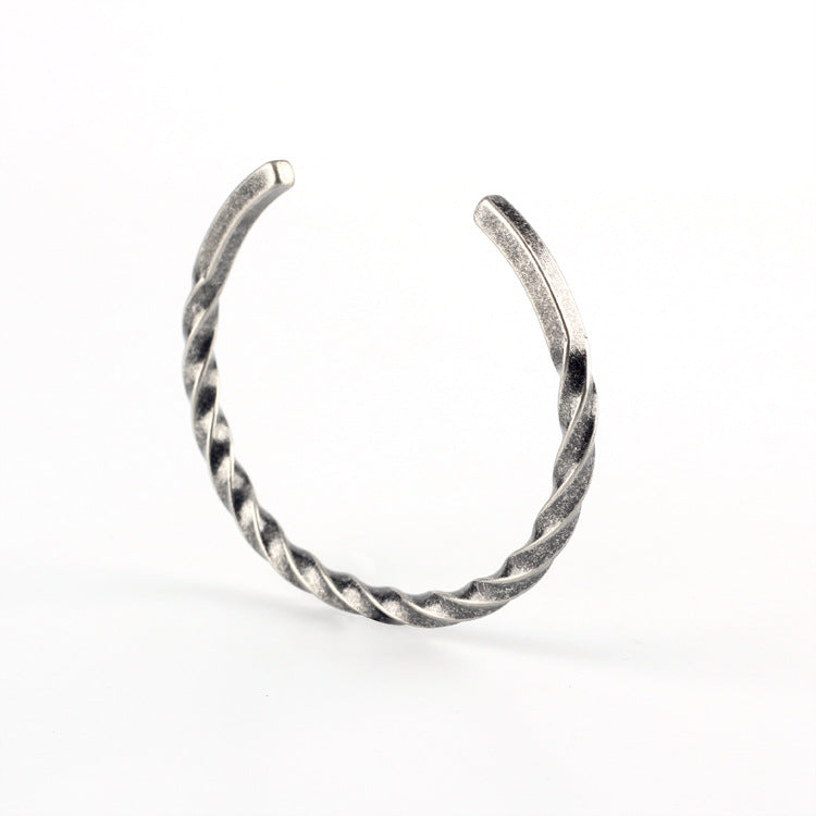 Vintage Twisted Pattern Silver Open Bangle Bracelet