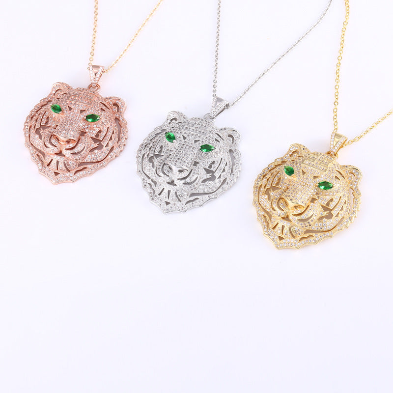 Diamond Tiger Head Pendant in Gold, Silver, & Rose Gold