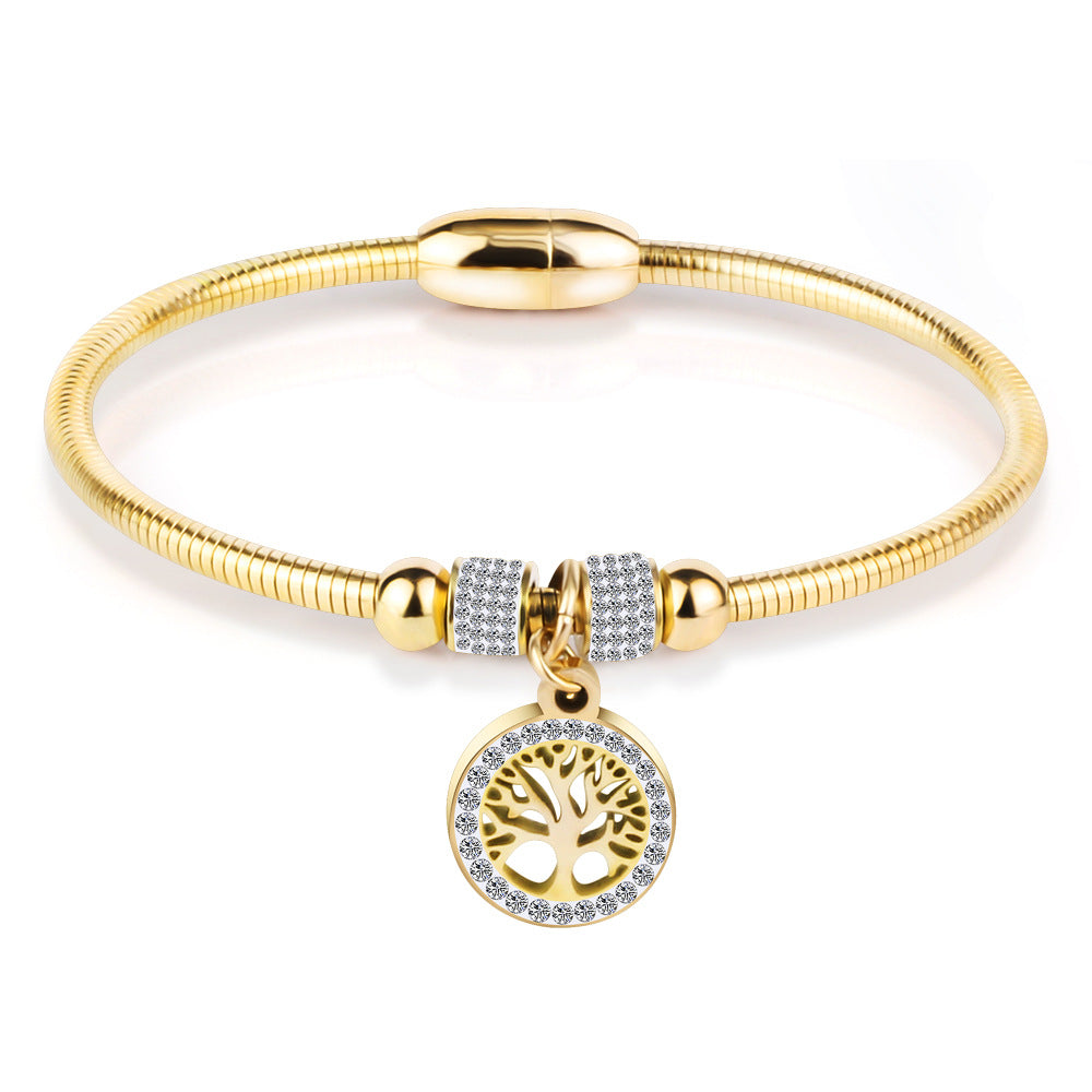 LifeTree Diamond-Studded Titanium Steel Bracelet for Women