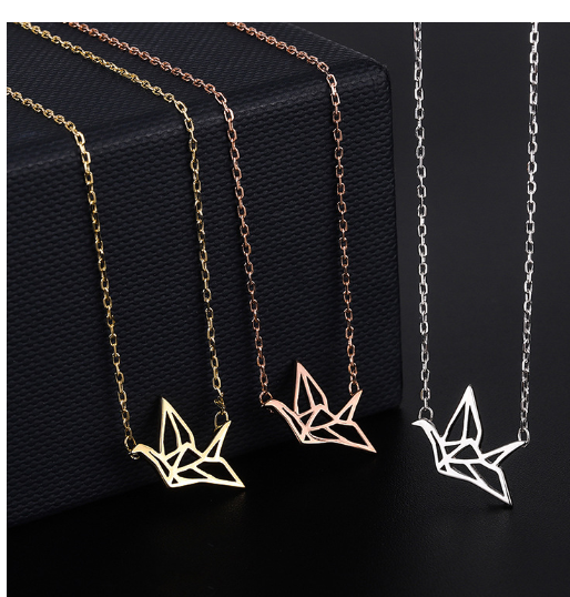 Silver Pendant Necklace with Origami Crane Design
