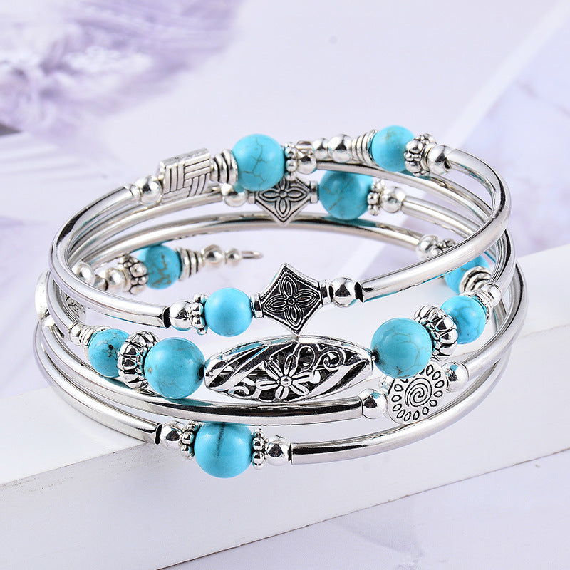 Layered Natural Stone Turquoise Winding Bracelet