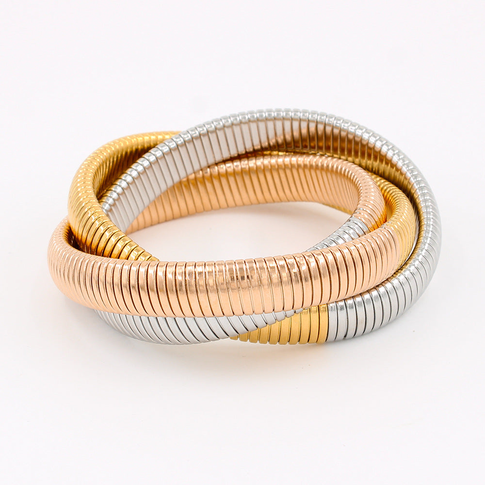Three-Layer Elastic Gold-Plated Stainless Steel Bracelet
