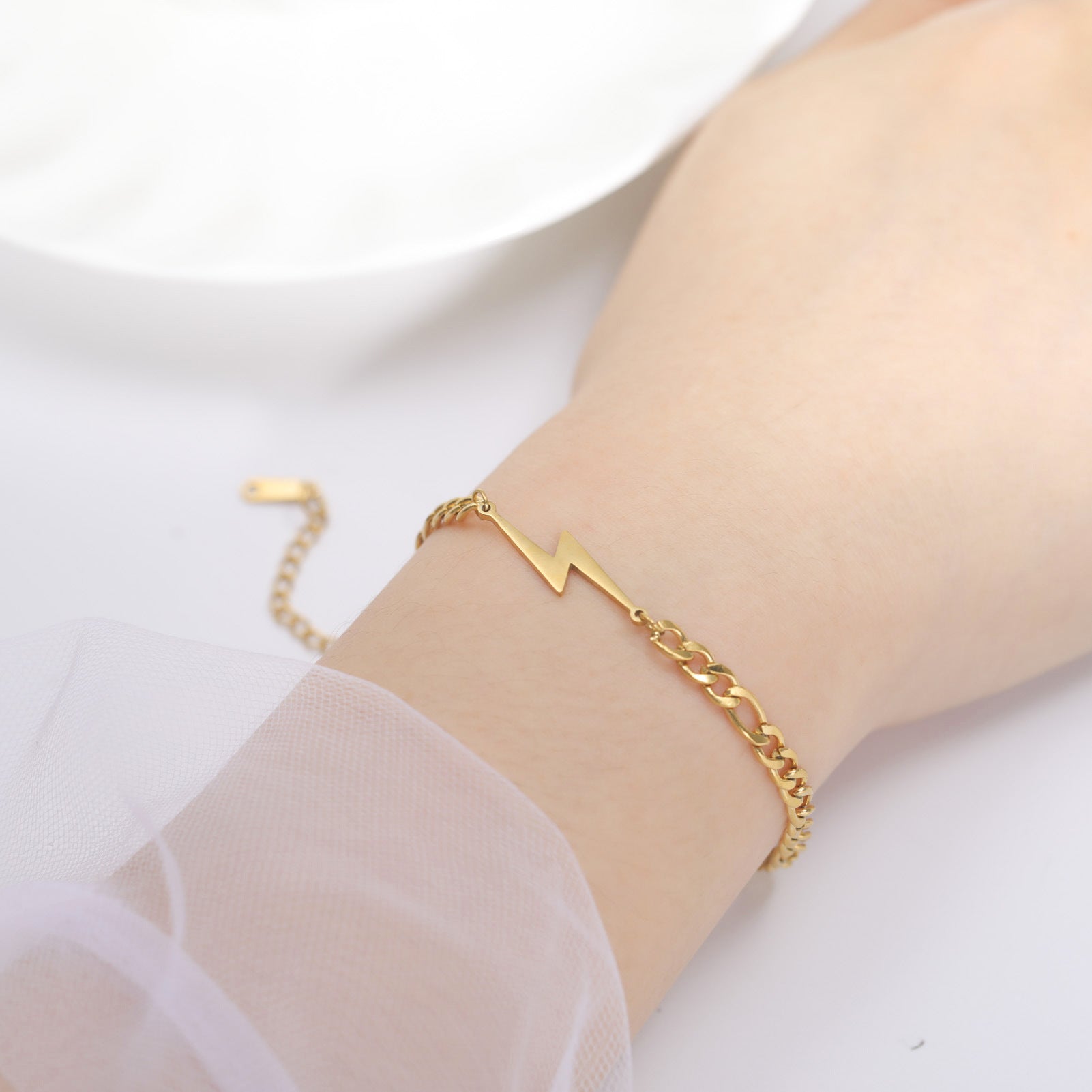Double Hole Lightning Pendant Titanium Steel Bracelet