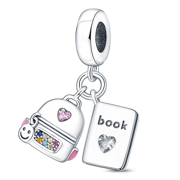 DIY Cute Backpack Book Charms Set in 925 Silver