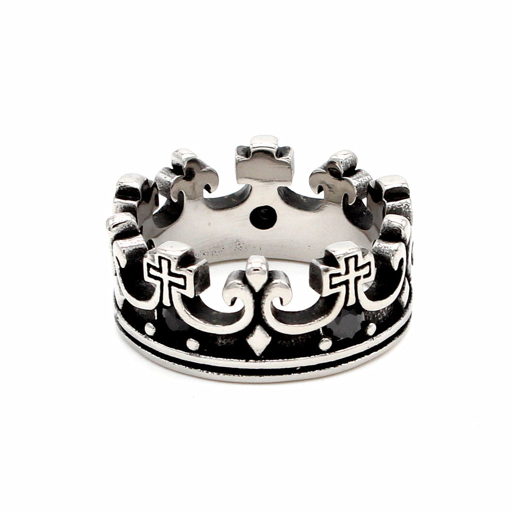Gothic Titanium Steel Vintage Ring with Ruby Crown