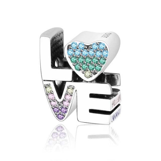 S925 Silver Beads Colorful Love Rainbow DIY Charms