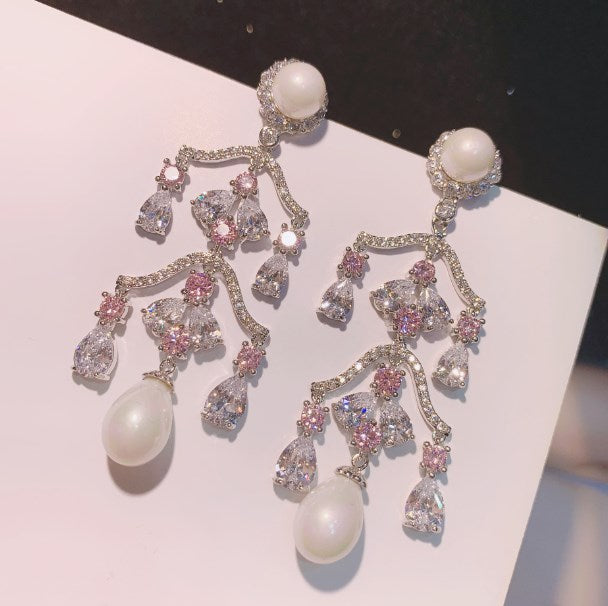 Ruby Drop Zircon Earrings