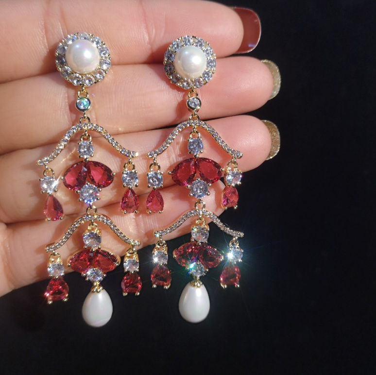 Ruby Drop Zircon Earrings