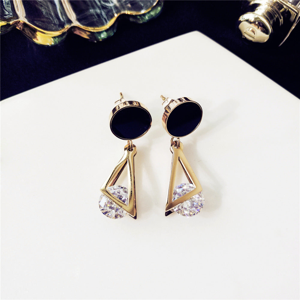 Geometric Double Triangle Titanium Steel Stud Earrings