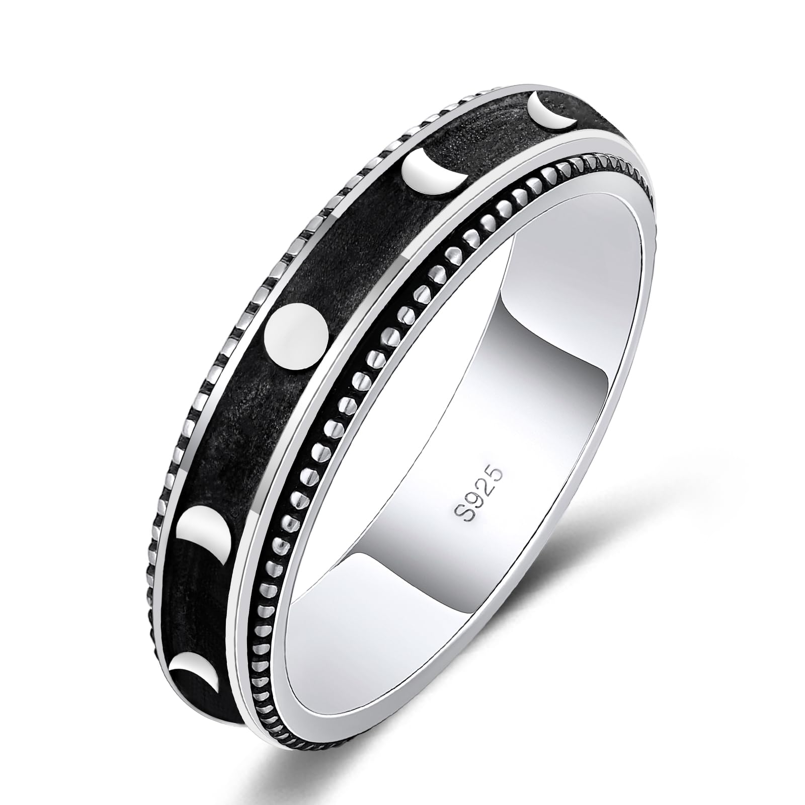 LEXLUNE Vintage Ring Fidget Ring Vintage Spinner Ring for Anxiety Women Men Antique Ring Real S925 Sterling Silver Band Ring (Moon Phase 10)