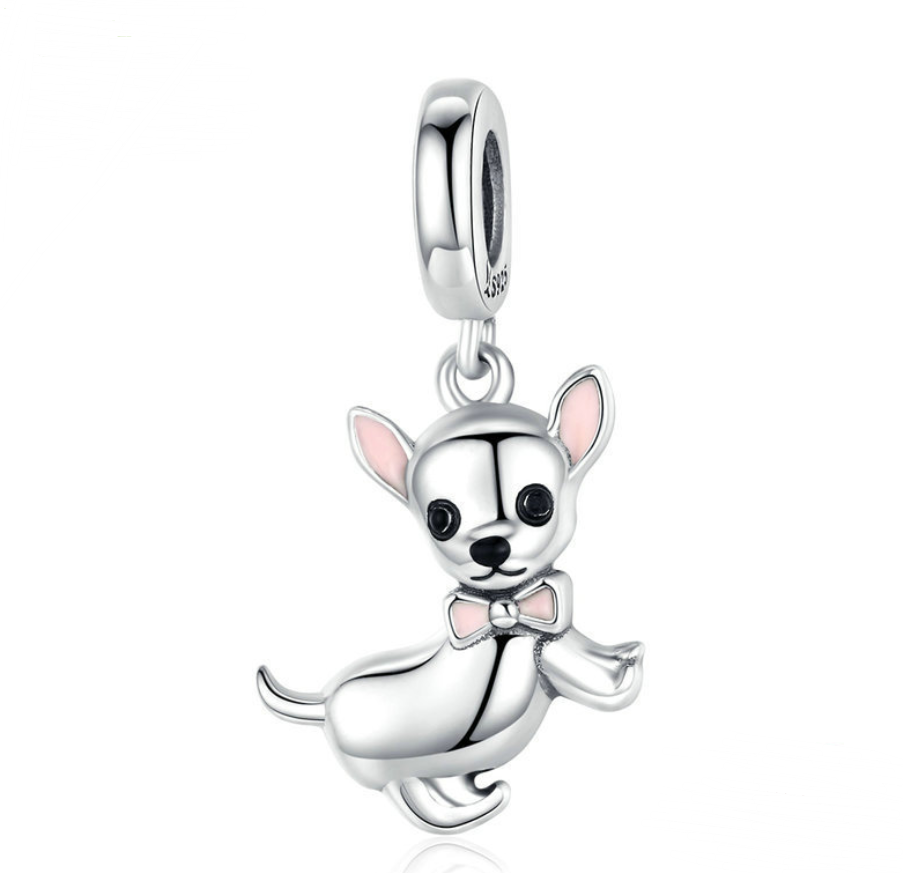 Cute Chihuahua S925 Silver Pendant for DIY Jewelry