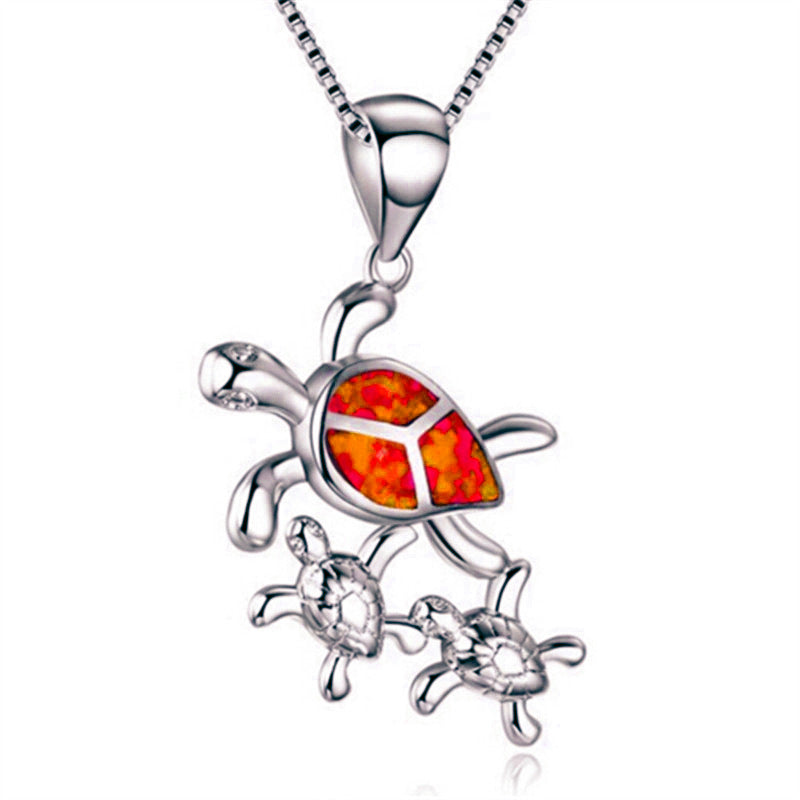 Fashionable Silver Pendant with Three Opal Tortoises