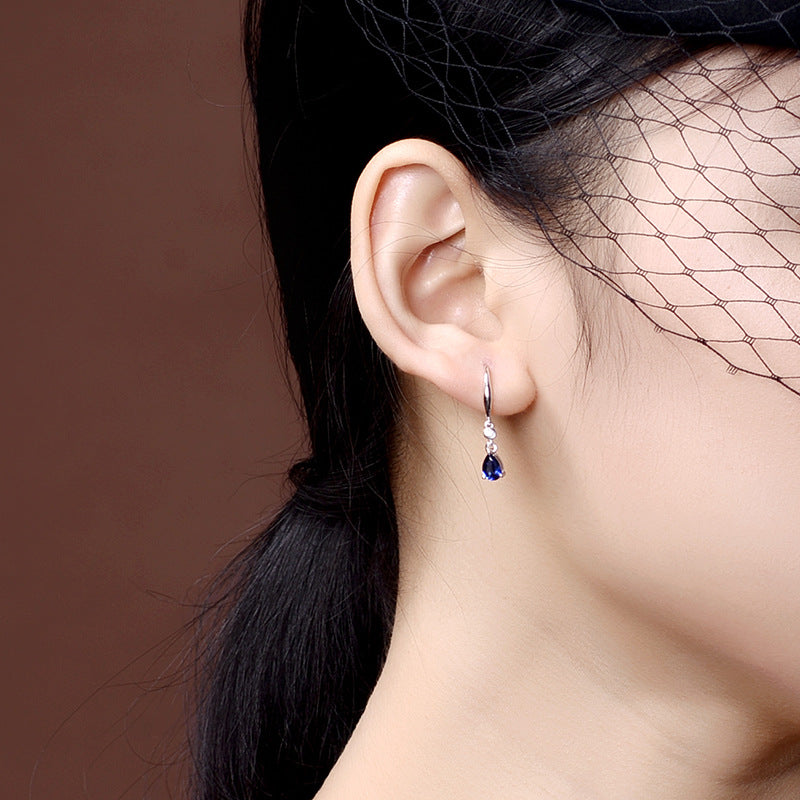 Elegant Platinum-Plated Colorful Faux Sapphire Earrings