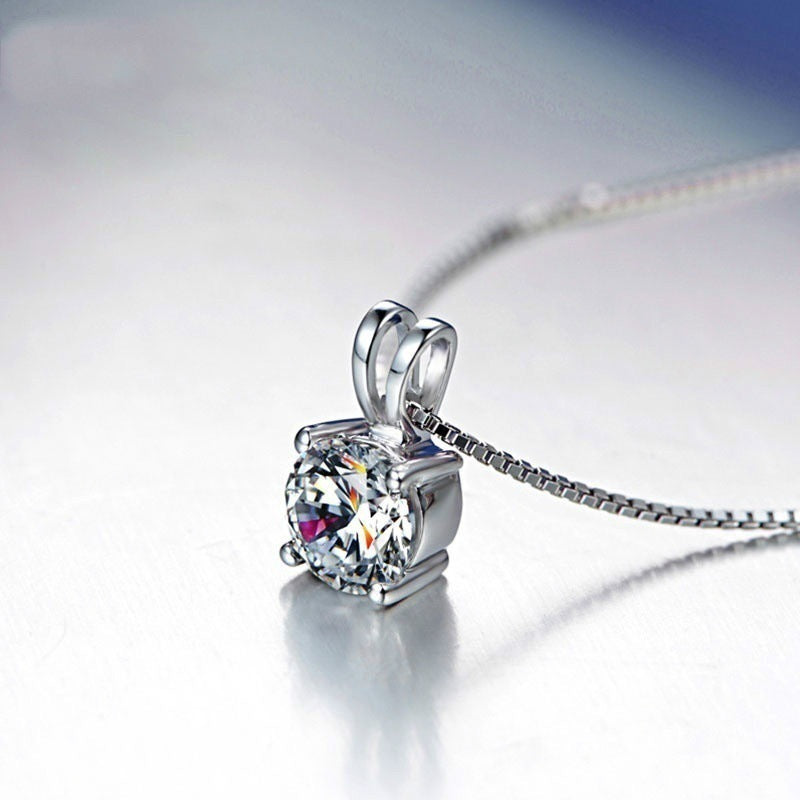 Platinum Plated Pendant with Round Zirconia Necklace