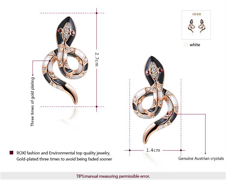 Rose Gold and Platinum Black Snake Earrings