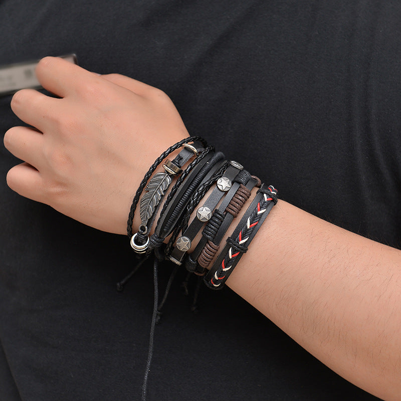 Vintage Multi-layer Leather Punk Bracelet with Charms