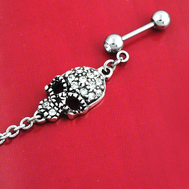 Fashion Titanium Steel Skull Crystal Earrings and Chains