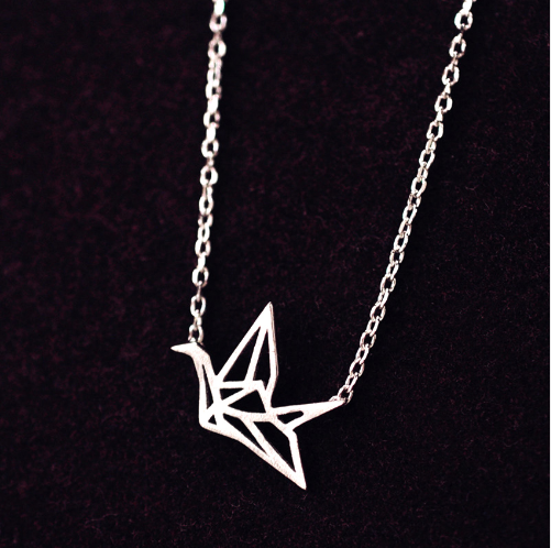 Silver Pendant Necklace with Origami Crane Design