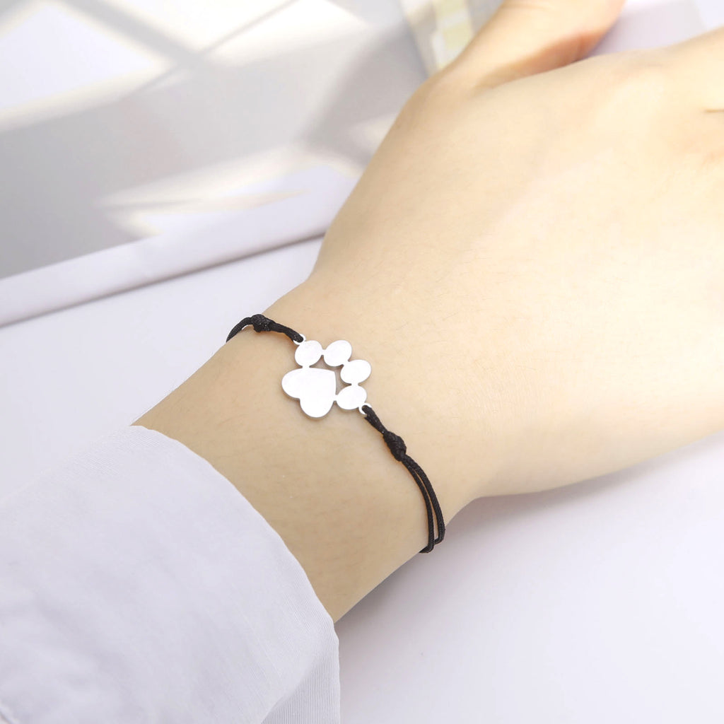 Titanium Steel Paw Print Pendant Adjustable Bracelet