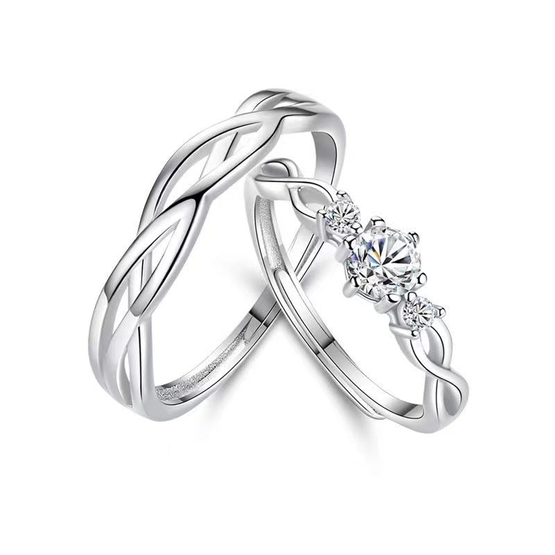 Couple's Interwoven Adjustable Platinum Ring Set