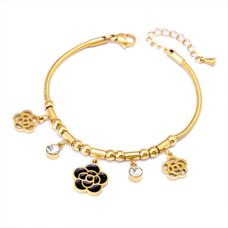 Colorful Geometric Snake Bone Bracelet with Bear & Charms